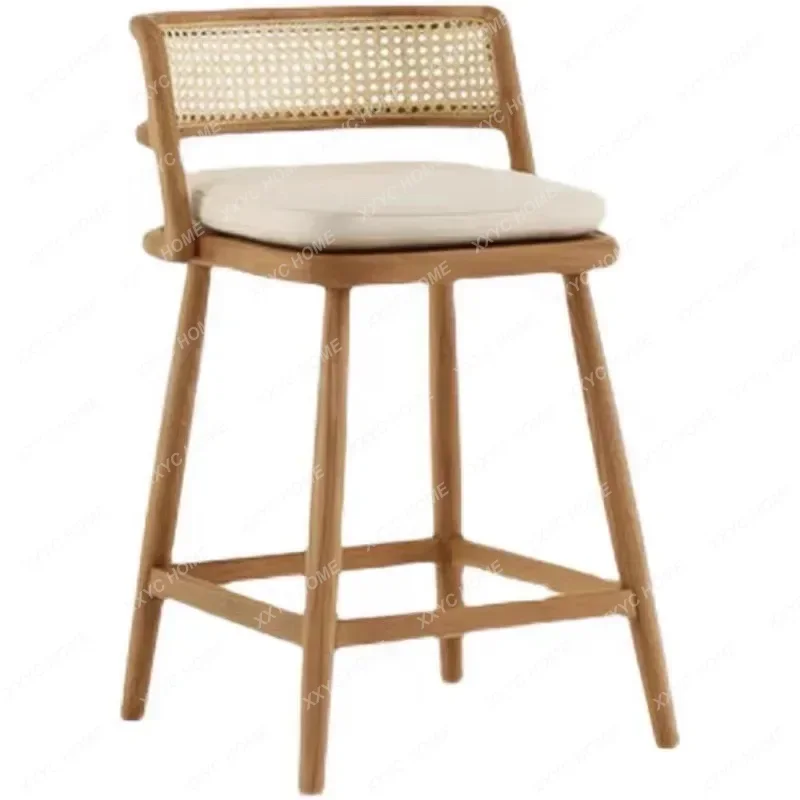 Modern simple solid wood high stool hotel reception rattan bar chair  front desk home bar chair