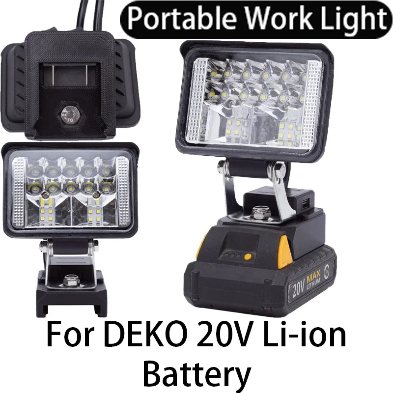 

Portable LED Work Light for DEKO 20V Li-Ion Battery Portable Home Travel Camping LED Tools Light With USB interface