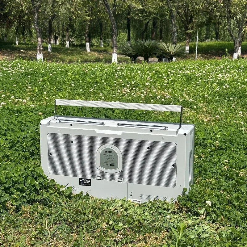 مشغل أقراص مضغوطة محمول Boombox كاسيت راديو FM USB بلوتوث فضي مع مدخل AUX للاستخدام المنزلي في الهواء الطلق #5