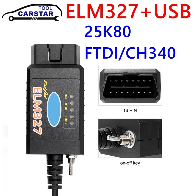 ELM327 V1.5 USB PIC18F25K80 FTDI CH340 Chip CAN /MS CAN For Forscan OBD2 Diagnostic can Switch OBD Scanner Multi-language