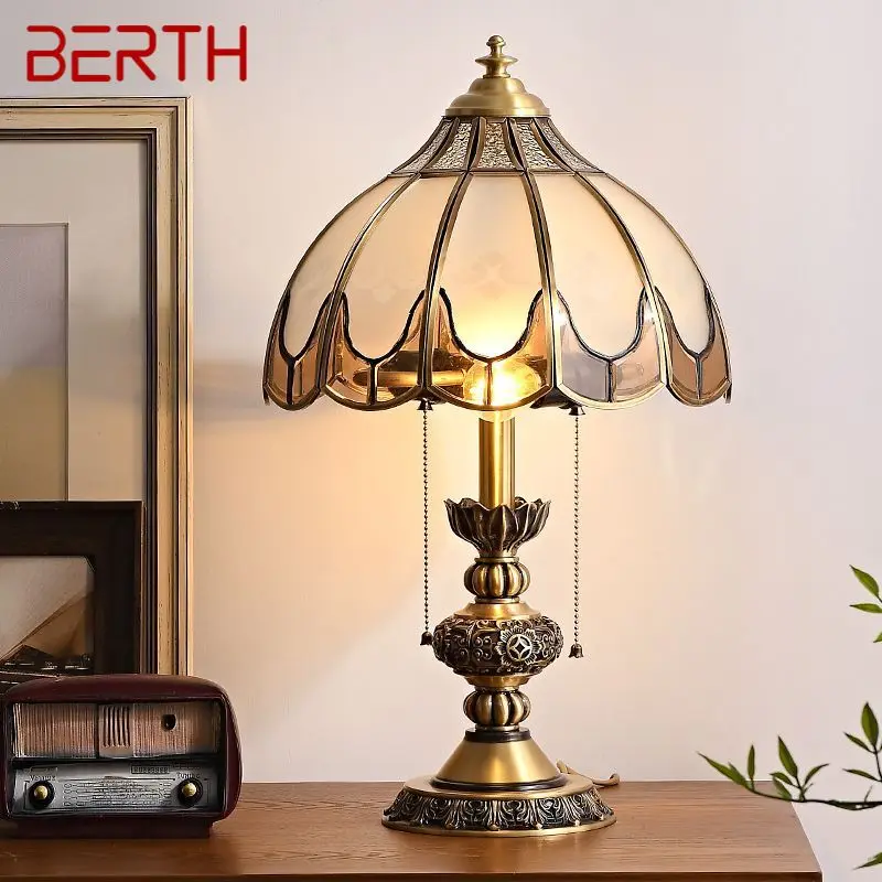 

BERTH European Brass Table Lamp LED Modern Creative Luxury Copper Bedside Desk Light for Home Living Room Bedroom Decor