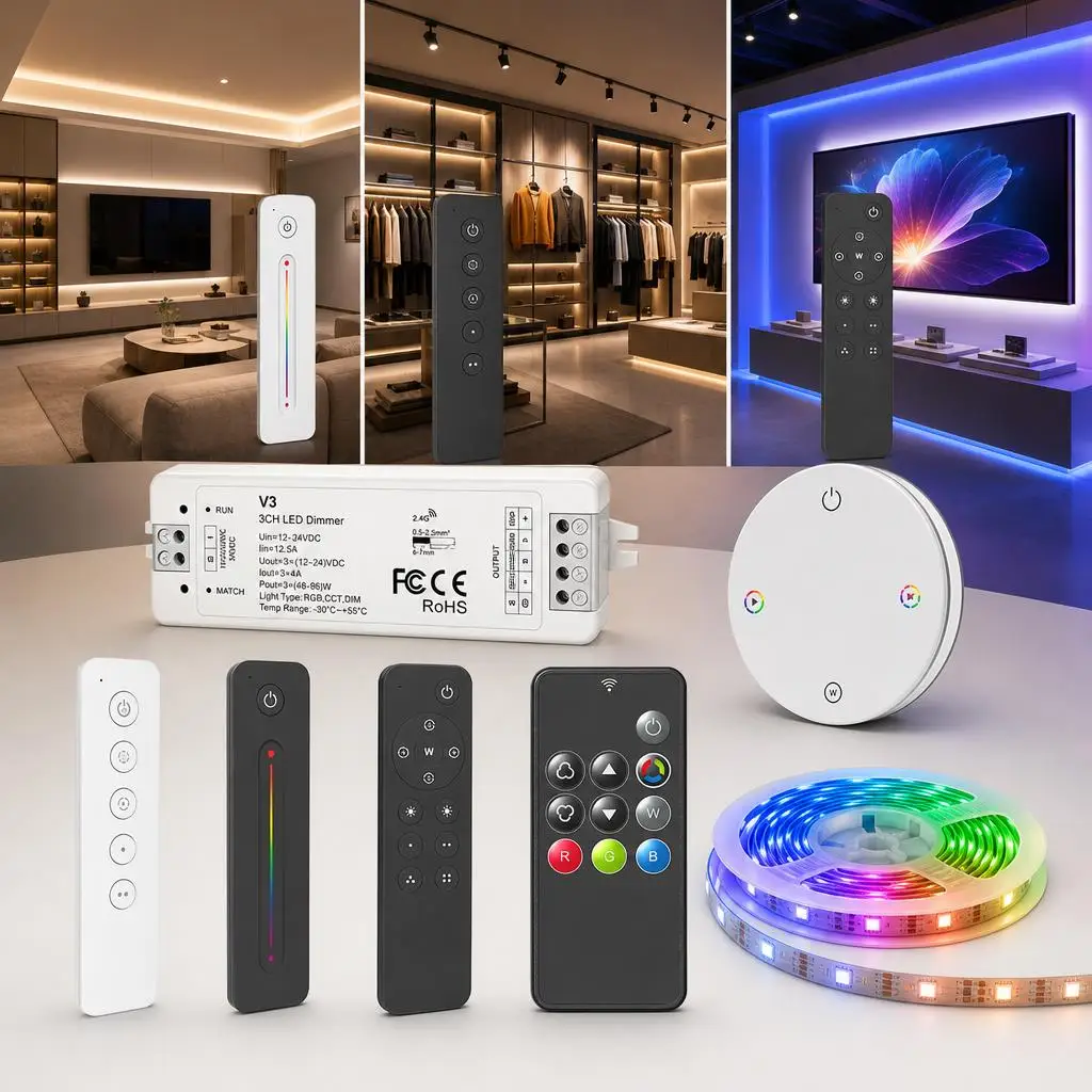 Skydance DC5V-24V V3 R13 RM3 Single/Dual White RGB 3Ch 1–4 Zone 3in1 LED Strip Dim Kit with 2.4 GHz RF Remote LED Controller