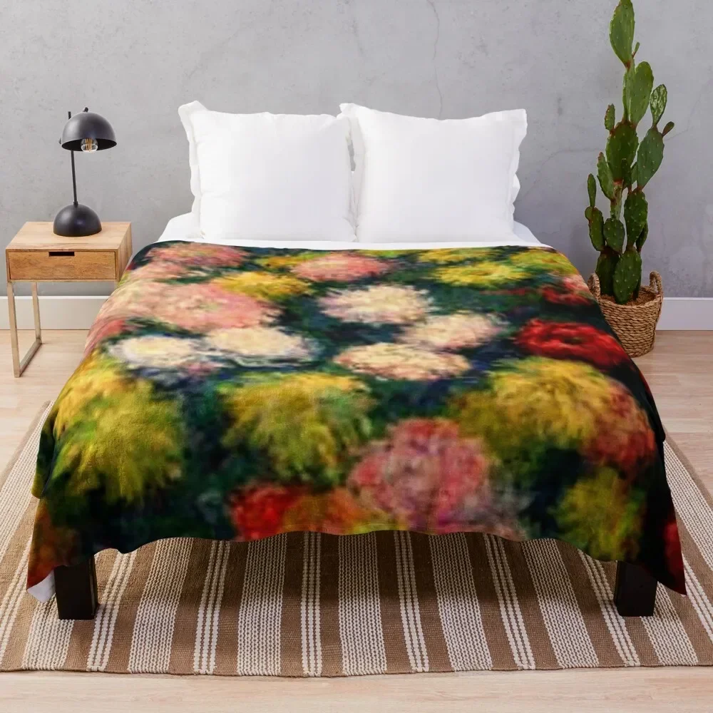 Claude Monet - Chrysanthemums | Floral Art | Claude Monet Inspired Throw Blanket Soft Beds Furrys Blankets