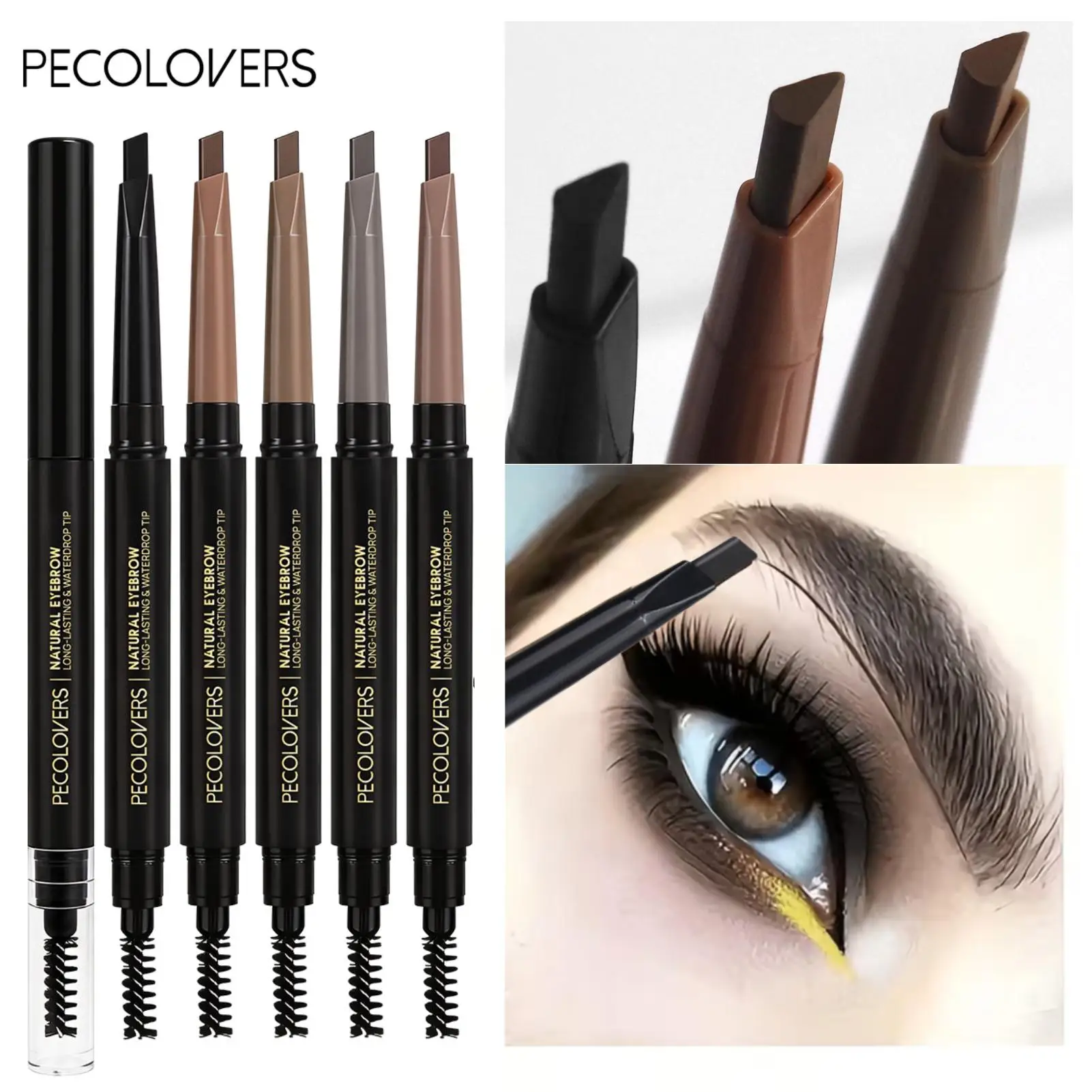 1PC  Waterproof Eyebrow Pencil - Dual-Sided Brow Brush,Dark Brown/Medium Brown,  Fine Tip, Shapes, Defines, Fills Brow Makeup