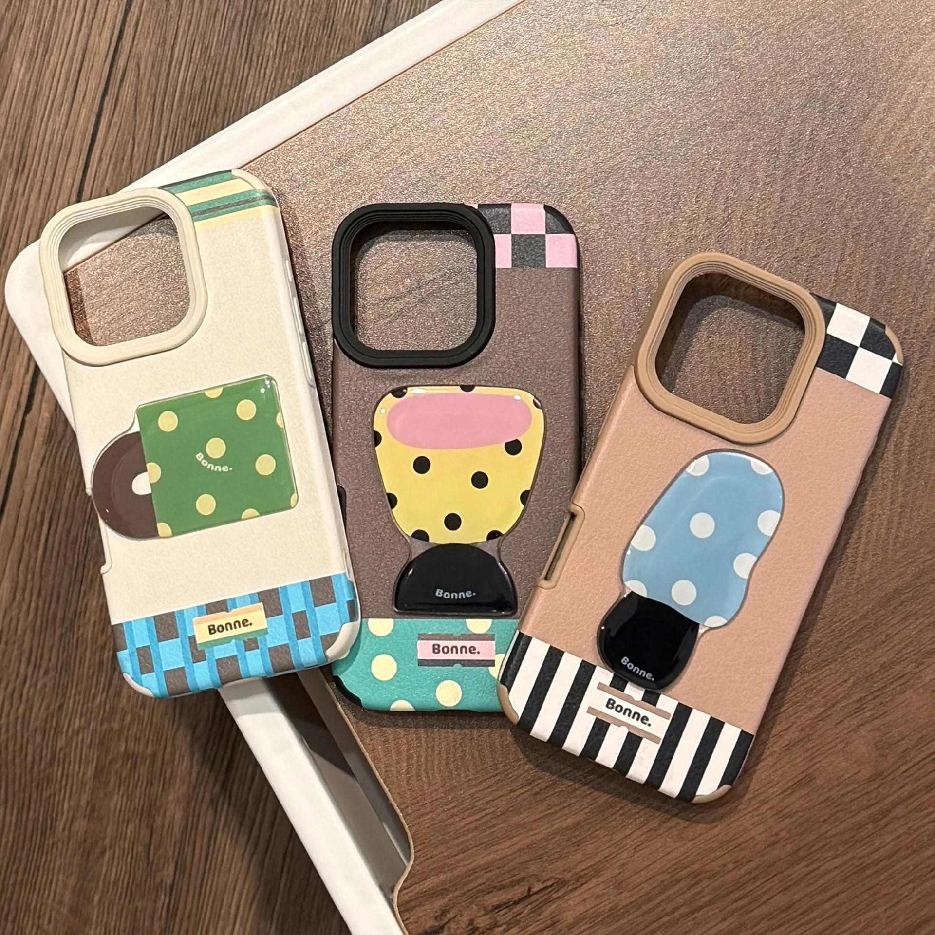 Koreanische 3D Wave Point Cup Schreibtischlampe Leder Textur Spleißen Handyhülle für iPhone 16 15 14 13 12 11 Pro Max stoßfeste Abdeckung