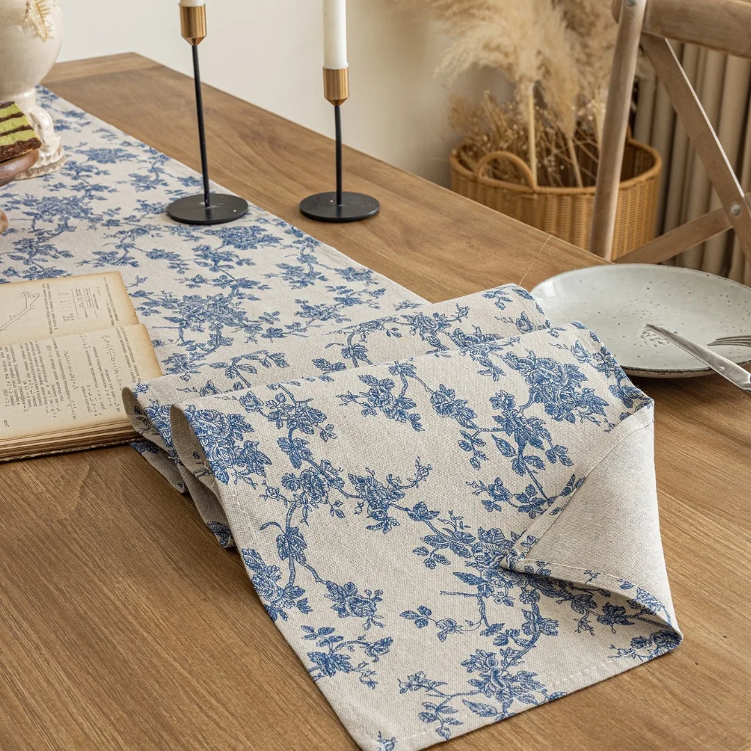 Runner da tavolo retrò blu floreale cucina rettangolo Runner da tavolo decorazione della tavola da cucina forniture per feste a casa all\'aperto per