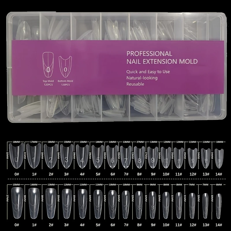 240 Pz/scatola Riutilizzabili Trasparente Ovale Stampi Per Unghie Finte 15 Formati Forma Unghie Artistiche Estensione Top Stampo Fondo Unghie Finte