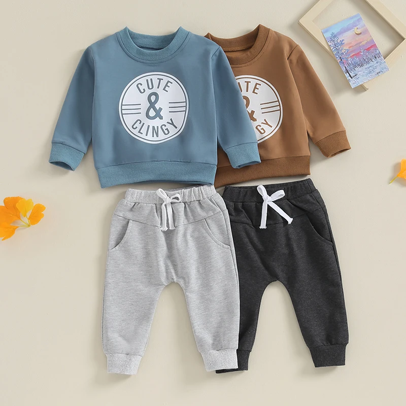 Lioraitiin-Conjunto de roupas de bebê menino, pulôver estampado com letras, moletom e calça, traje de treino infantil, primavera