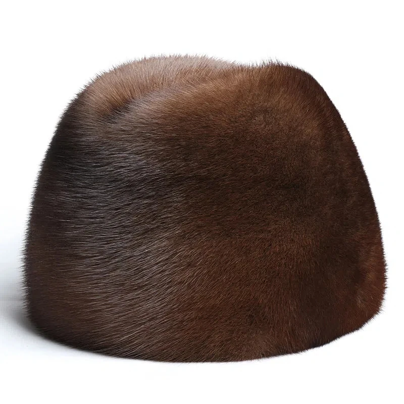 Winter Thickened Genuine Mink Fur Bomber Hat For Man Black/Brown Tag Elderly Ear Warm Chapeau Motorcycle Russian Style Mink Caps