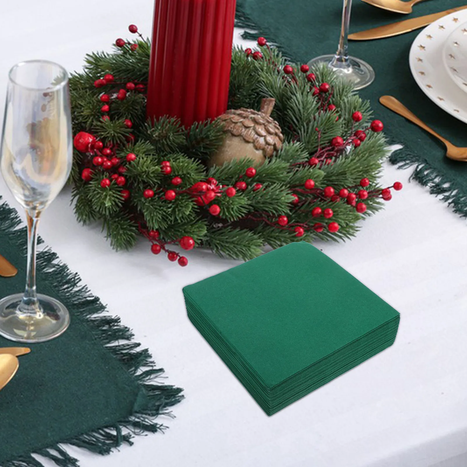 25Pcs Green Disposable Dinner Napkins Soft Absorbent Paper Hand Towels Wedding Party Bathroom Guest Cocktail Reception