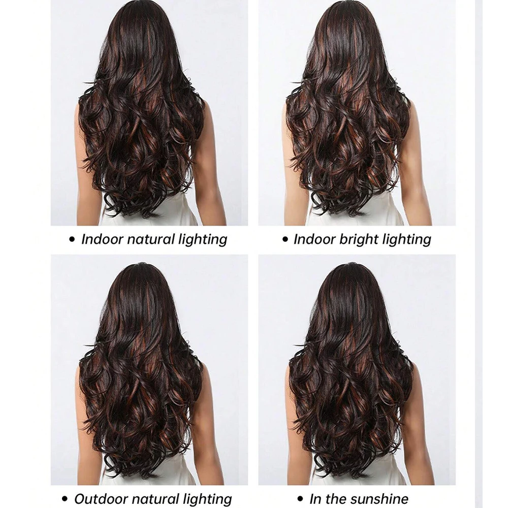 26in Highlightสีน้ําตาลWave Curlyวิกผมสังเคราะห์ทนความร้อนผมผู้หญิงธรรมชาติดูสําหรับคอสเพลย์,ทุกวัน,ปาร์ตี้ฮาโลวีน