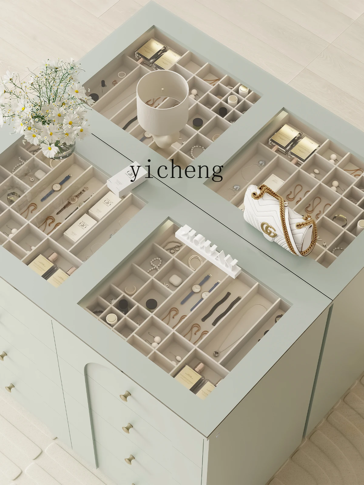 ZC Green Chest of Drawers Storage Integrated Cloakroom Middle Island Desk Bedroom Jewelry Cabinet Curio Cabinet