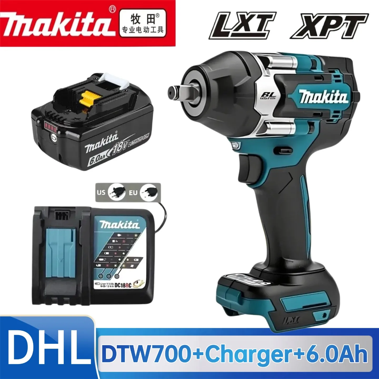

Makita DTW700 Cordless Impact Wrench 18V Brushless Motor 1000Nm Variable Speed Electric Wrench High Effieiency Durable Auto Stop