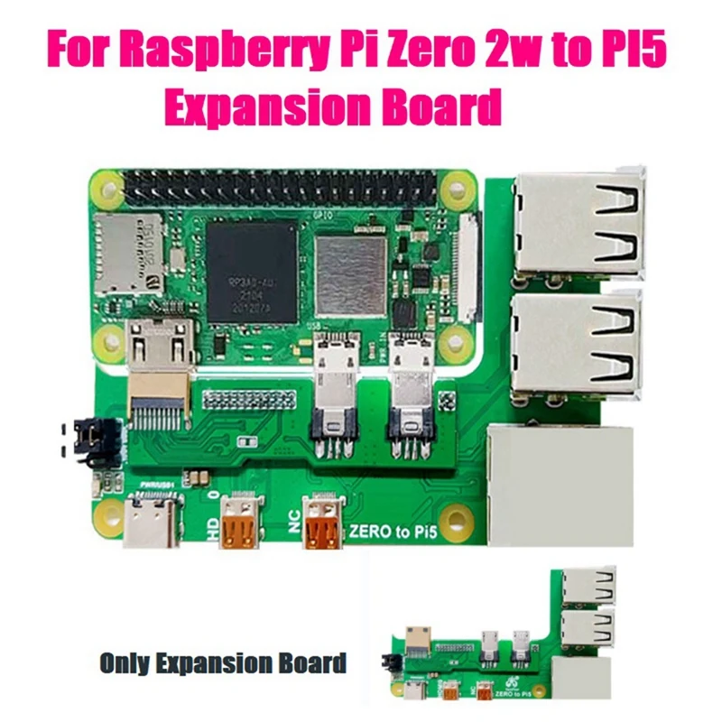 Для Raspberry Pi Zero 2 Вт к плате расширения PI5 адаптер интерфейса Zero к Pi5 нулевой USB-концентратор RJ45 Шляпа