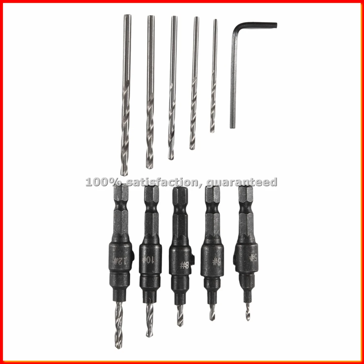 5-Piece Set of 3/8-Inch Quick-Change 82° Chamfer Adjustable Drill Bits,HSS Wood Drill Bits Sink Hole Drilling Tool Kit-A68X