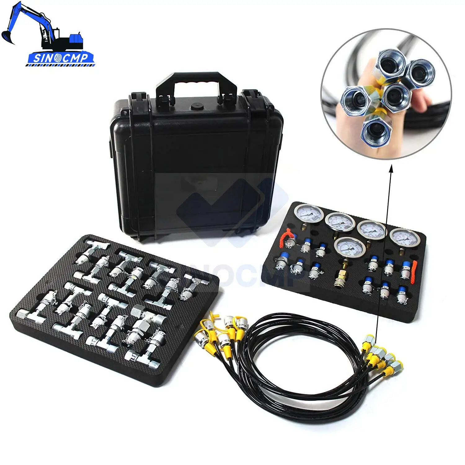 Hydraulic Pressure Test Kit Adapter 5 Gauge 13 Couplings 14 Tee Connectors Pressure Gauge Kit For CAT CASE John Deere Excavator