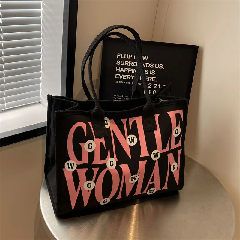 

2025 New Fashionable Canvas Tote Bag with 3D Letter Print Casual Shoulder Bag Stylish and Versatile Everyday Use