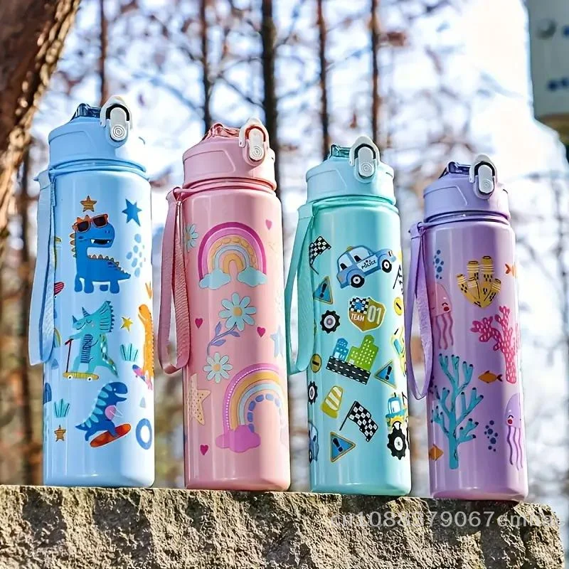 

Cute Dinosaur Rainbow Straw Water Bottle 800ml Large Capacity Portable Reusable Lightweight Outdoor Camping Picnic Straw Cup