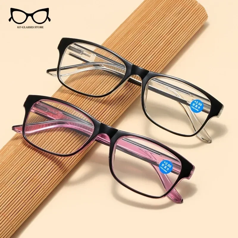 Fashion Blue-light-blocking Reading Glasses for Women Men Clear Sqaure Computer Presbyopic Eyeglasses Spring Legs Frame Eyewear