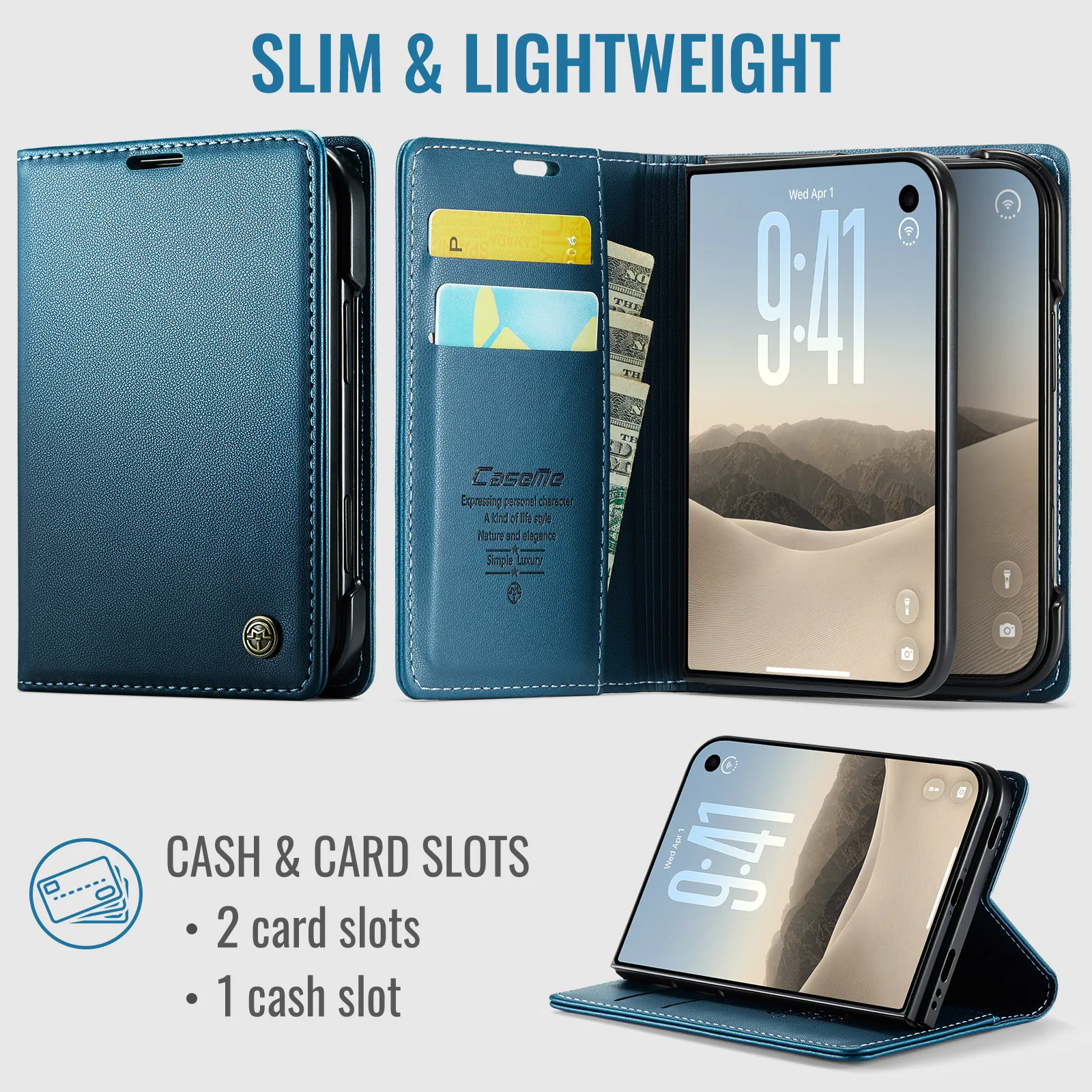 Caseme-023 For iPhone Duo, Luxury Flip PU Leather Wallet Case Card Slots Money Bag Billfold Coin Purse Stand Full Cover