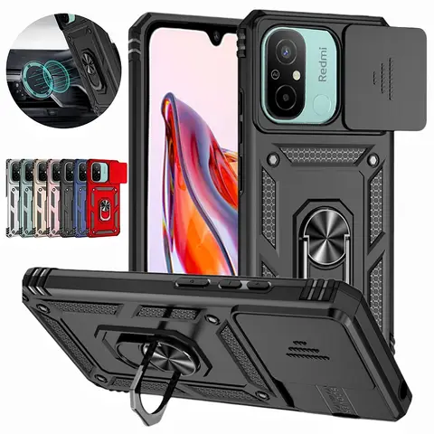Per Xiaomi Redmi 12C 4G Custodia Armatura Antiurto Copriobiettivo scorrevole per Redmi12C 12C 12 C Magnete Supporto per auto Anello Custodia per Redmy 12C