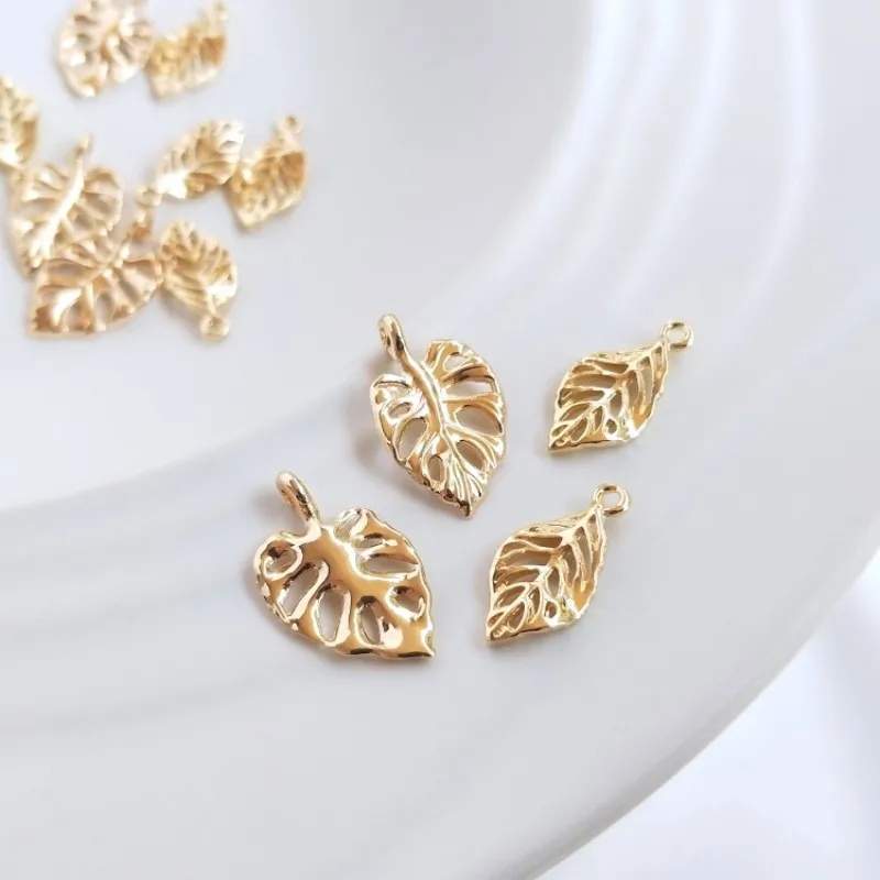 14K Gold Plated Monstera Leaf Charm Leaf Pendant For DIY Jewelry Making Supply