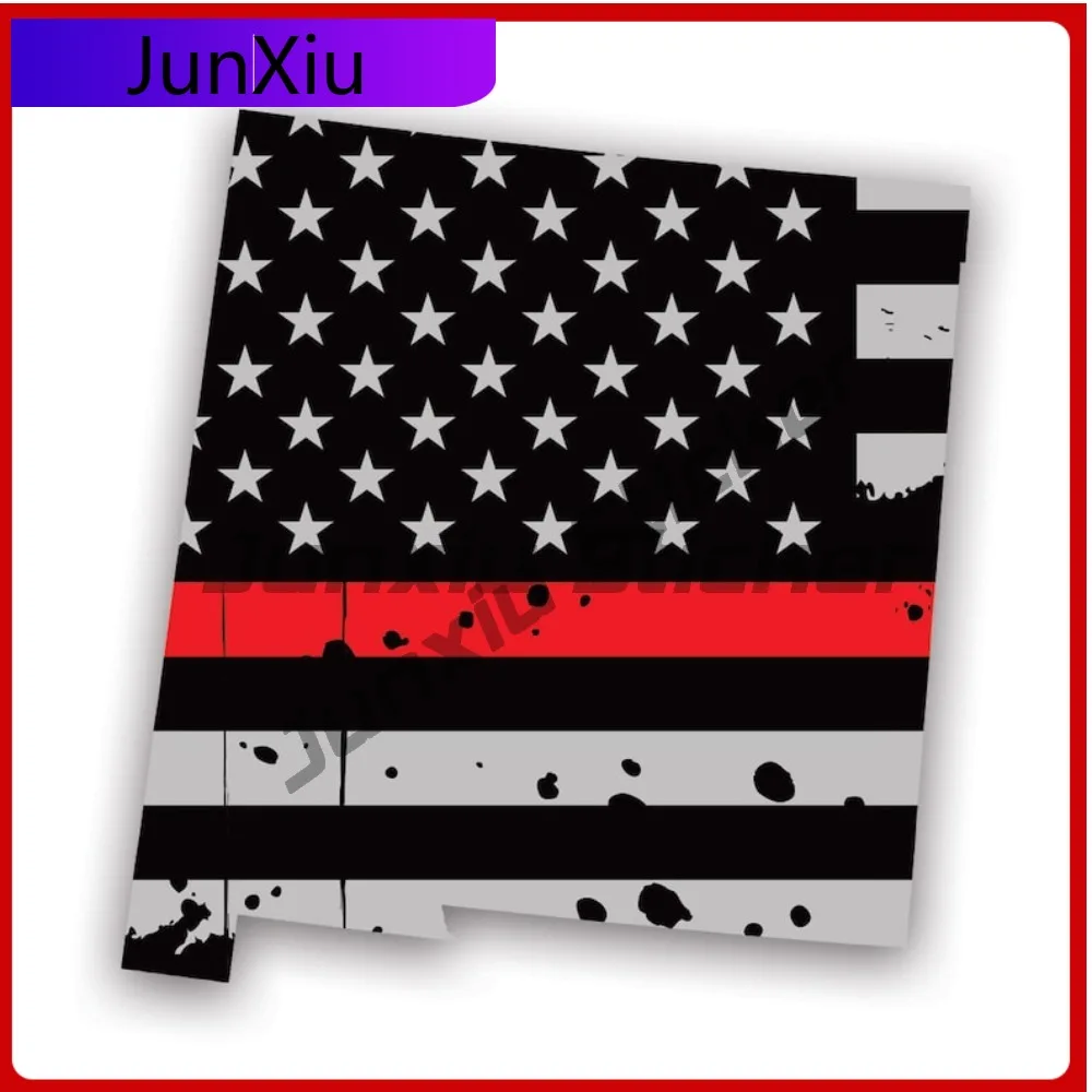 

Stylish Distressed New Mexico State Shaped Subdued Us Flag Thin Red Line Sticker Uv Protected Decalsfire Firefighter Safety
