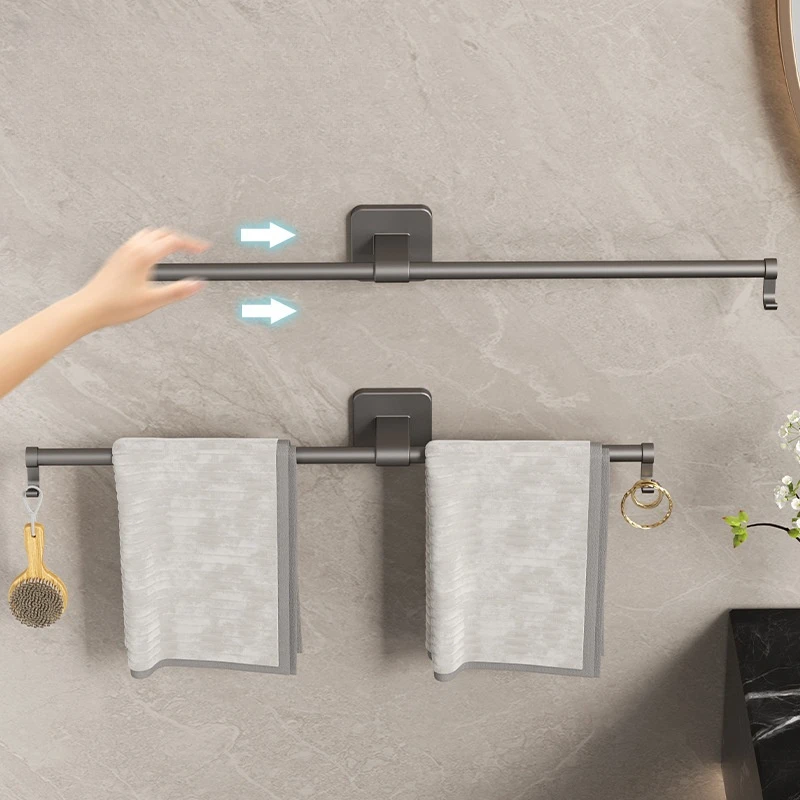 Bathroom telescopic towel rackStylish Design Drill-free Towel Rack No Tools Required Hanging Single Pole Without Punching ﻿