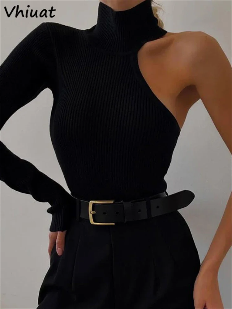 Vhiuat Women Fashion Sexy One Shoulder Long Sleeve Bodysuit Club Rompers Elegant Black Streetwear Outfits Overalls Female 2022