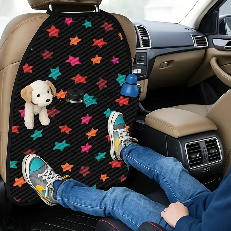 Custom Print On Demand Car Seat Back Covers With Storage Pockets, Colorful Star Prints, Universal Fit For Cars