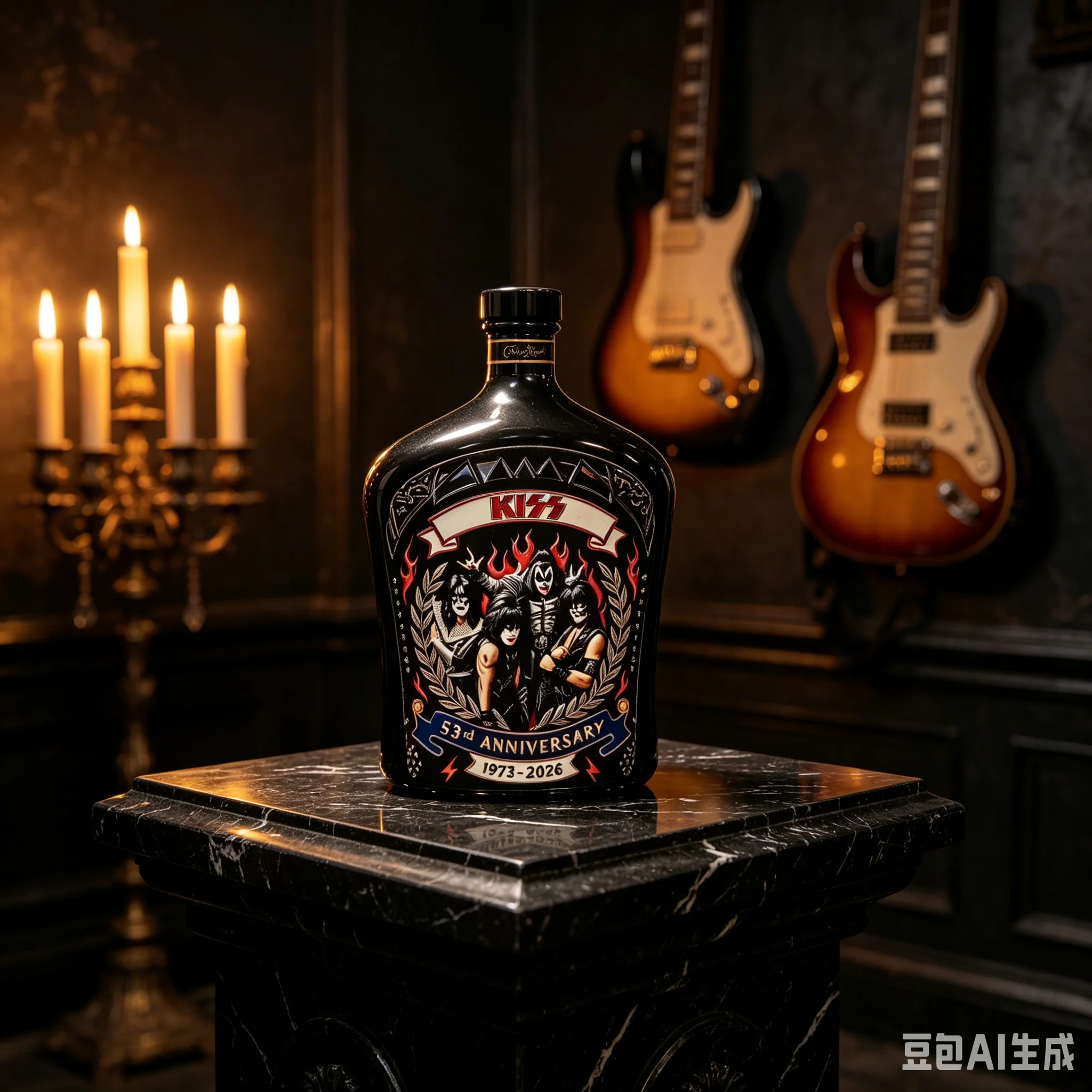 53rd Anniversary KISS Rock Band Black Glass Decanter Liquor Whiskey Bottle KISS Army Home Bar Decor Fan Collectible Gift