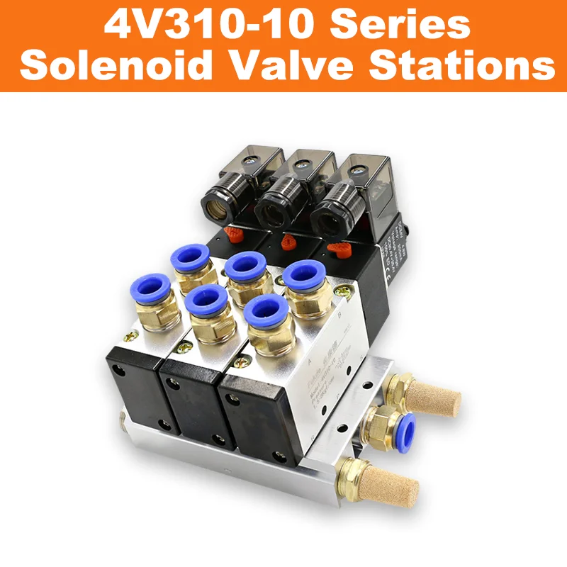 4V310-10 Solenoid Valve Stations 5/2 Way Pneumatic Directional Control Valve with Manifold Block AC110V AC220V DC12V DC24V