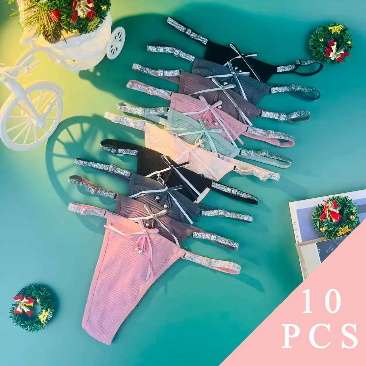10 pièces [culottes pour femmes] cadeaux de noël d'halloween string de couleur unie mignon dame sous-vêtements en string slips de Lingerie féminine