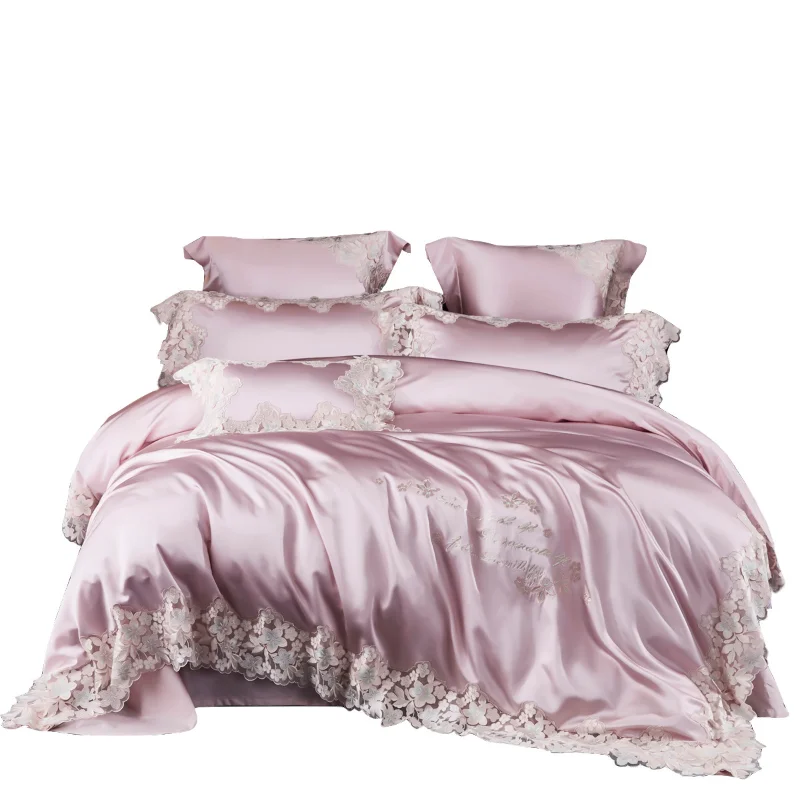 High-end 80 long-staple cotton satin silk cotton imitation silk four-piece set model room bedding