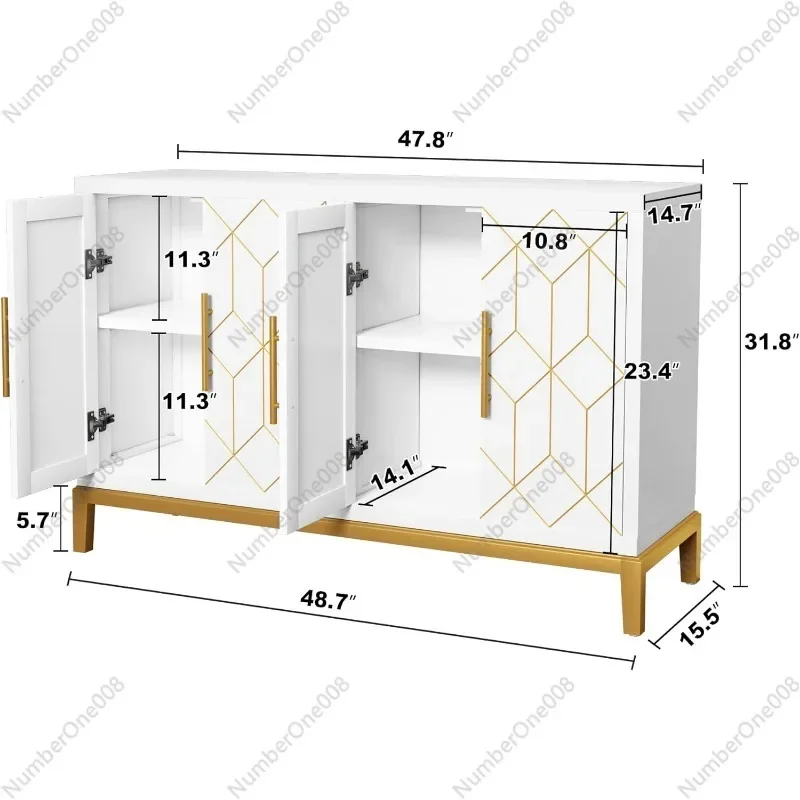 

48" Decorative Cabinet with 4 Doors and Shelves, Modern Bookcase Storage, Sideboards for Living Room, Kitchen and Dining Room