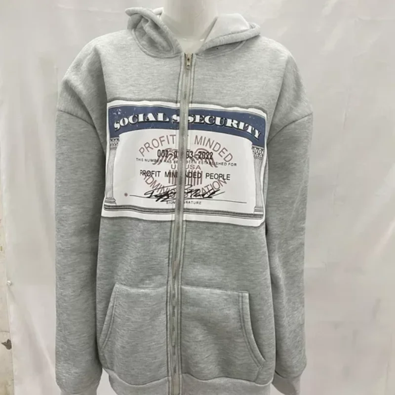 European American Winter Y2K Street Personalized Pattern Printed Top Coat Mens Women's Loose Casual Cardigan Zipper Sweat Hoodie