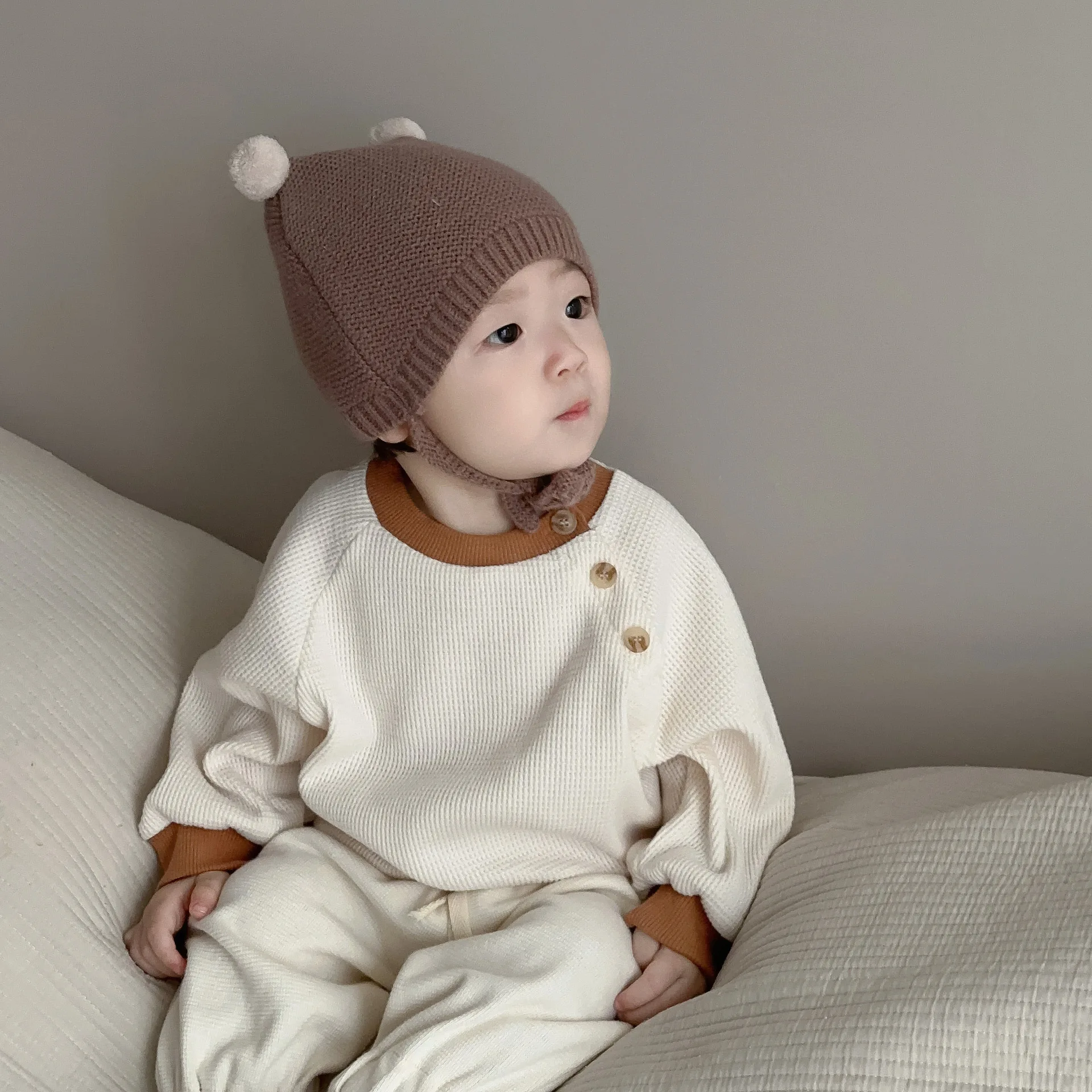 Sweat-shirt en coton gaufré à manches longues pour bébé, pull pour tout-petit, vêtements décontractés pour bébé, vêtements pour garçon, automne,