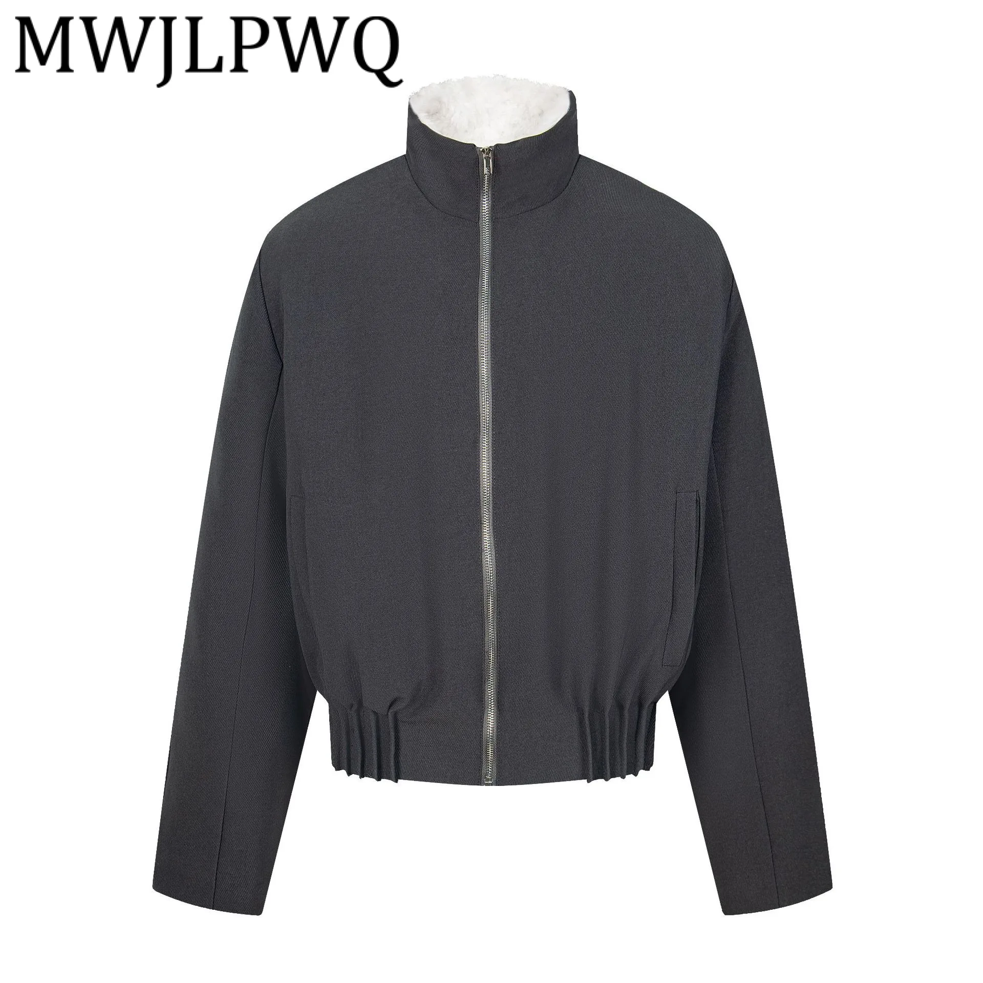 

MWJLPWQ Американский Ретро Стиль Выстрел Серый Простой Однотонный Утолщенный Хлопковый Пальто Воротник-стойка Повседневные Топы 2025 Зима Новинка 12911