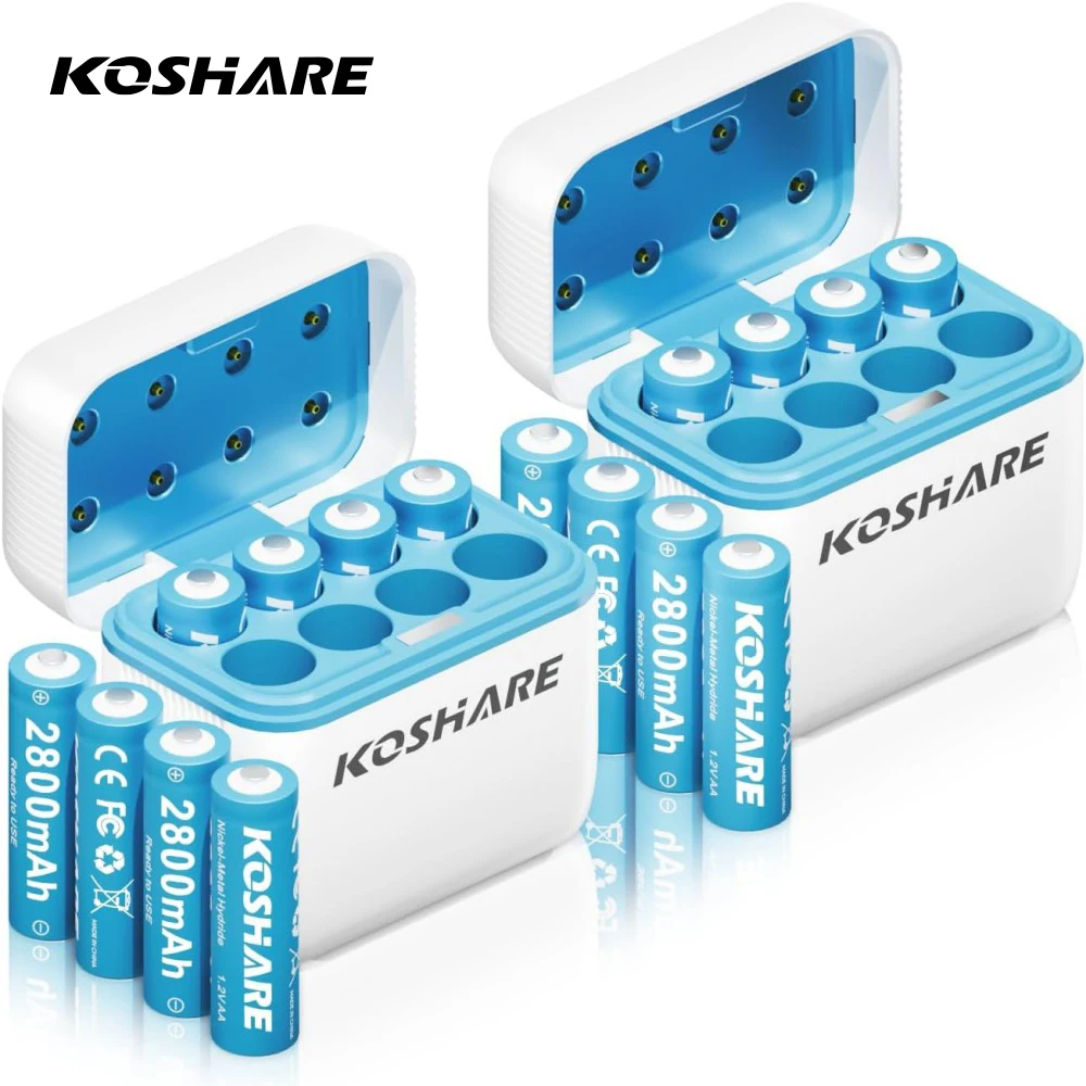 

KOSHARE AA 1.2V Ni-MH Rechargeable Battery 2800mAh1.2V Ni-MH AA Battery with Charger For Flashlight Remote Control Microphone