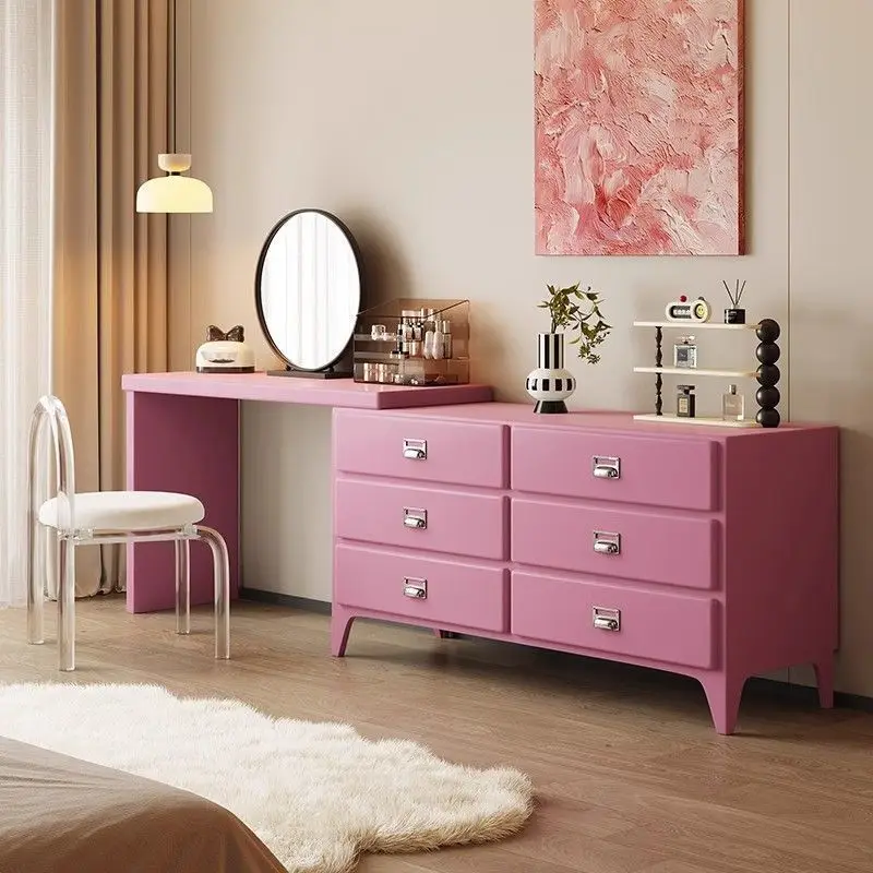 

New pink dopamine chest Internet celebrity bedside cabinet little princess girl bedroom corner solid wood dresser integrated