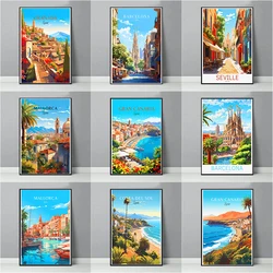 Spain Travel Poster Paris Gran Canaria Barcelona Madrid Granada Canvas Painting Wall Art Picture for Living Room Home Decor