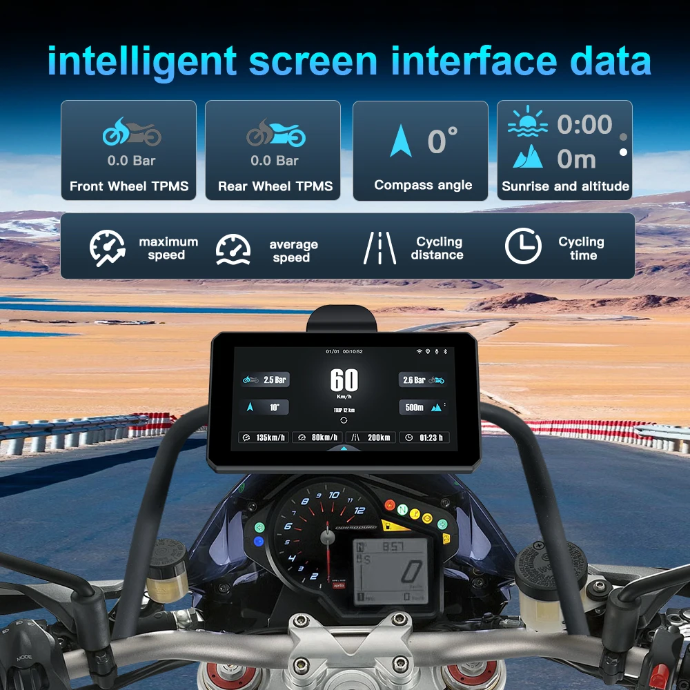DM601 6 inch Portable Motorcycle Wireless Carplay Android Auto GPS Navigation  IP68 Waterproof DVR Drive Recorder Moto TPMS view 5