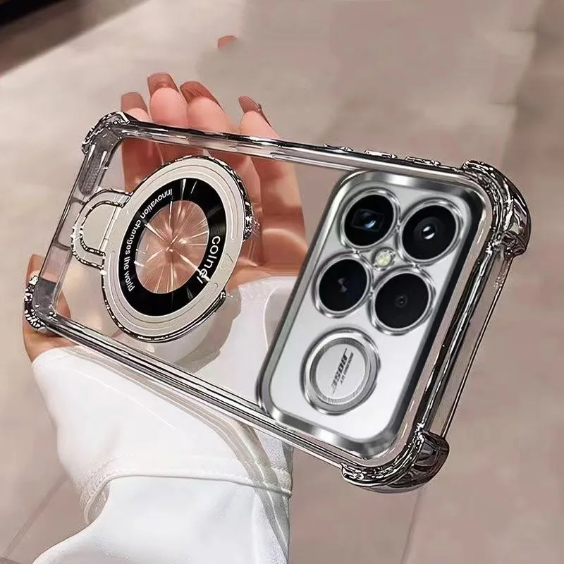 Magnetic Ring Stand Protection Coverfor Xiaomi Redmi K90 K80 K70 K60 Pro Max Ultra Four-Corner Electroplated Transparent Case