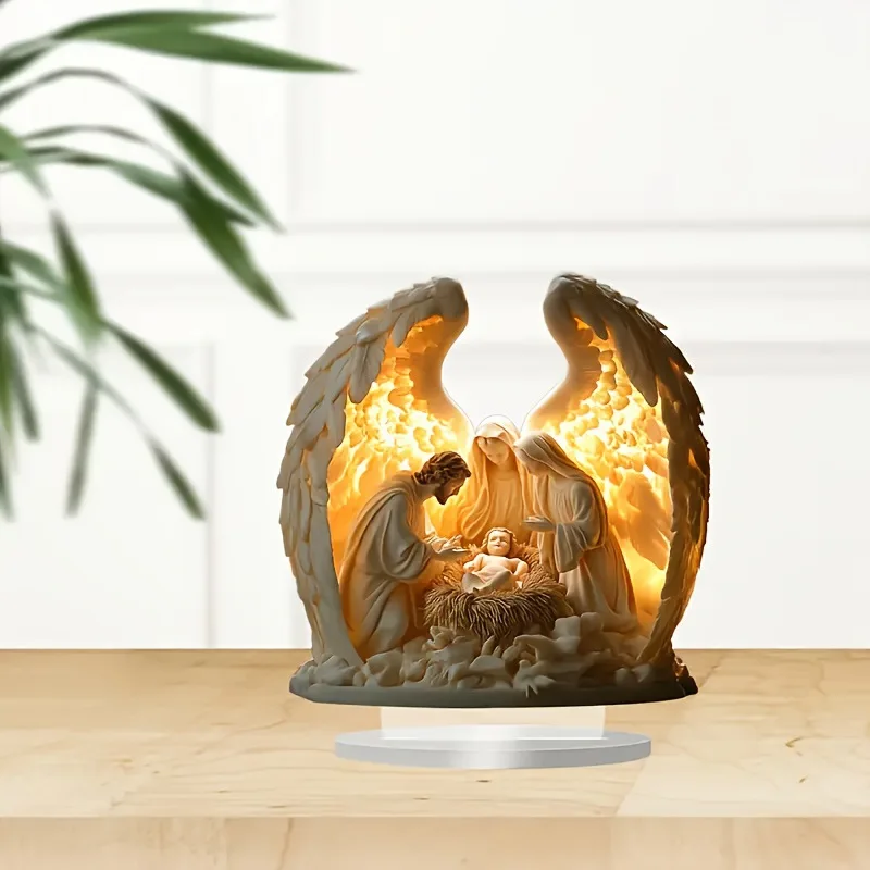 زخرفة مشهد المهد الحد الأدنى مشهد مسيحي زخرفة الاكريليك المهد الديكور رائعة الدينية الجدول الديكور #4