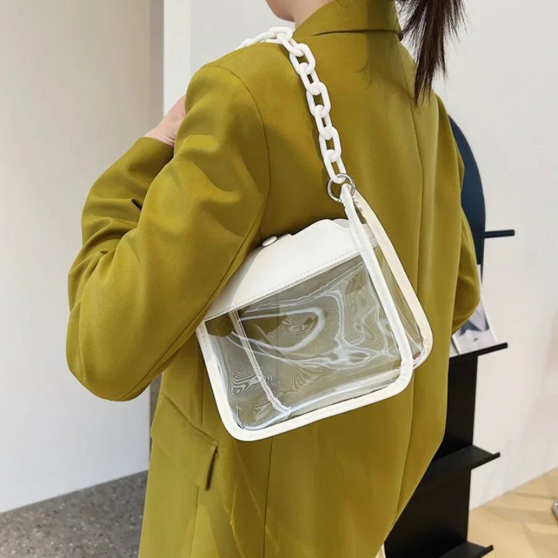 

Clear Crossbody Bag for Women PVC Transparent Single Shoulder Chain Portable Messenger Bags Small Square Satchel Bag Girls Gift