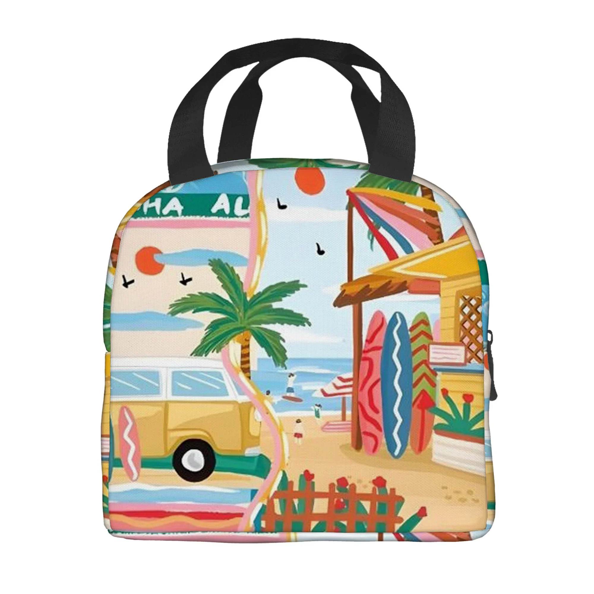 1pc Tropical Beach Scene Printed Thermal Insulated Bag, Oxford Cloth, Polyester, Aluminum Foil Composite, Non-Food Contact