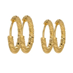 6pcs Stainless Steel Round Embossing Ear Rings PVD Gold Plated Korean Earrings Hoops Earring for Women Female Girls Metal Luxury
