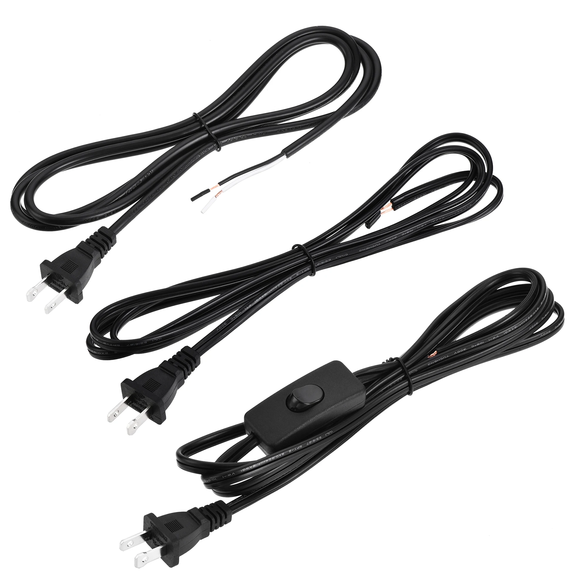 3Pcs 1.8m/3.5m US Plug Lamp Cord with/without Switch SPT-2/SVT 18AWG Power Wire Black Replacement Lamp Repair Part UL Listed