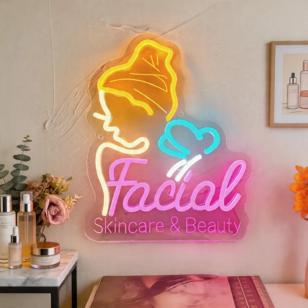 Facial Neon Sign Skin Care Neon Lights Hanging Wall Art Decoration for Business Beauty Room Spa Hair Salon Lash Lounge Studio
