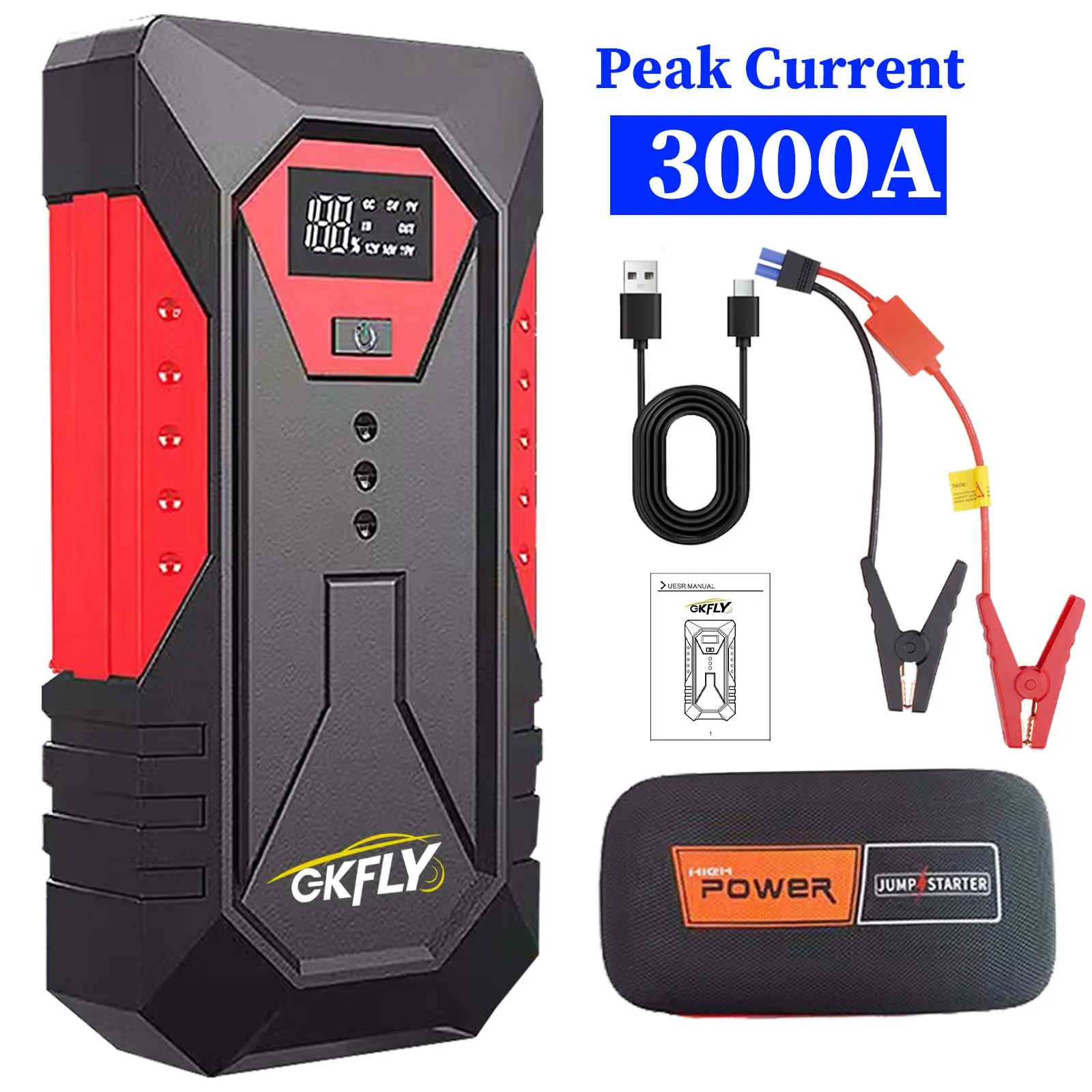 GKFLY 3000A/4000A Auto Jump Starter Draagbare Power Bank Auto Batterij Booster 12V Auto Startapparaat voor Benzine 6.0L Diesel 5.0L